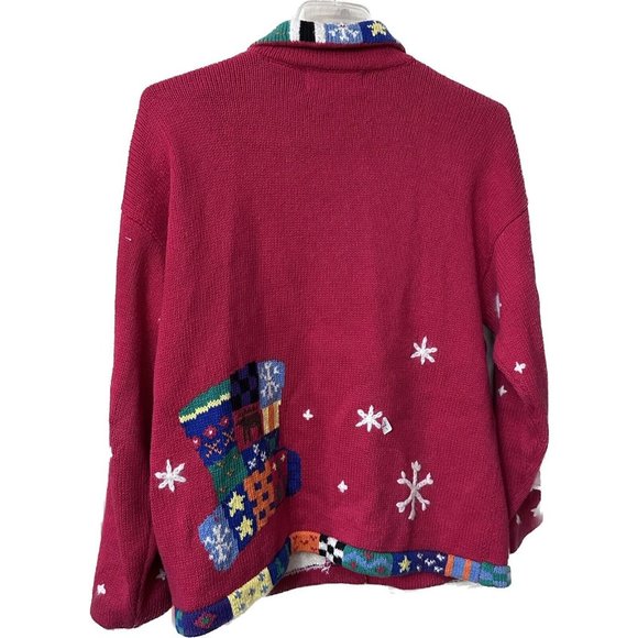 Vtg Design Options Philip Jane Gordon Sweater Snowman Patchwork Collar Button - Picture 4 of 11